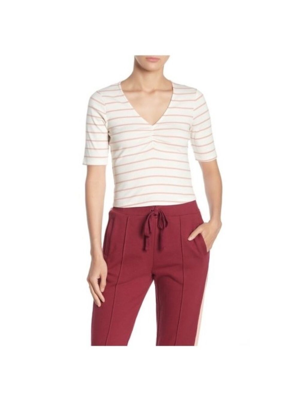 NSR Nadia V-Neck Striped Knit Top